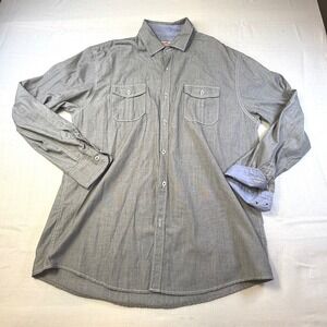 Michael Brandon Mens Gray Button Down Long Sleeve Shirt XL Double Pocket Casual